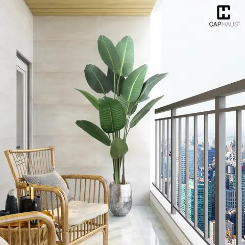 CAPHAUS Artificial Bird of Paradise, Premium UV Resistant Lifelike Fake Plant in Pot with Dried Moss for Office, Indoor/Outdoor Use & Tropical Home Décor, Available Size in 4 ft., 5 ft., 6 ft. & 7 ft.