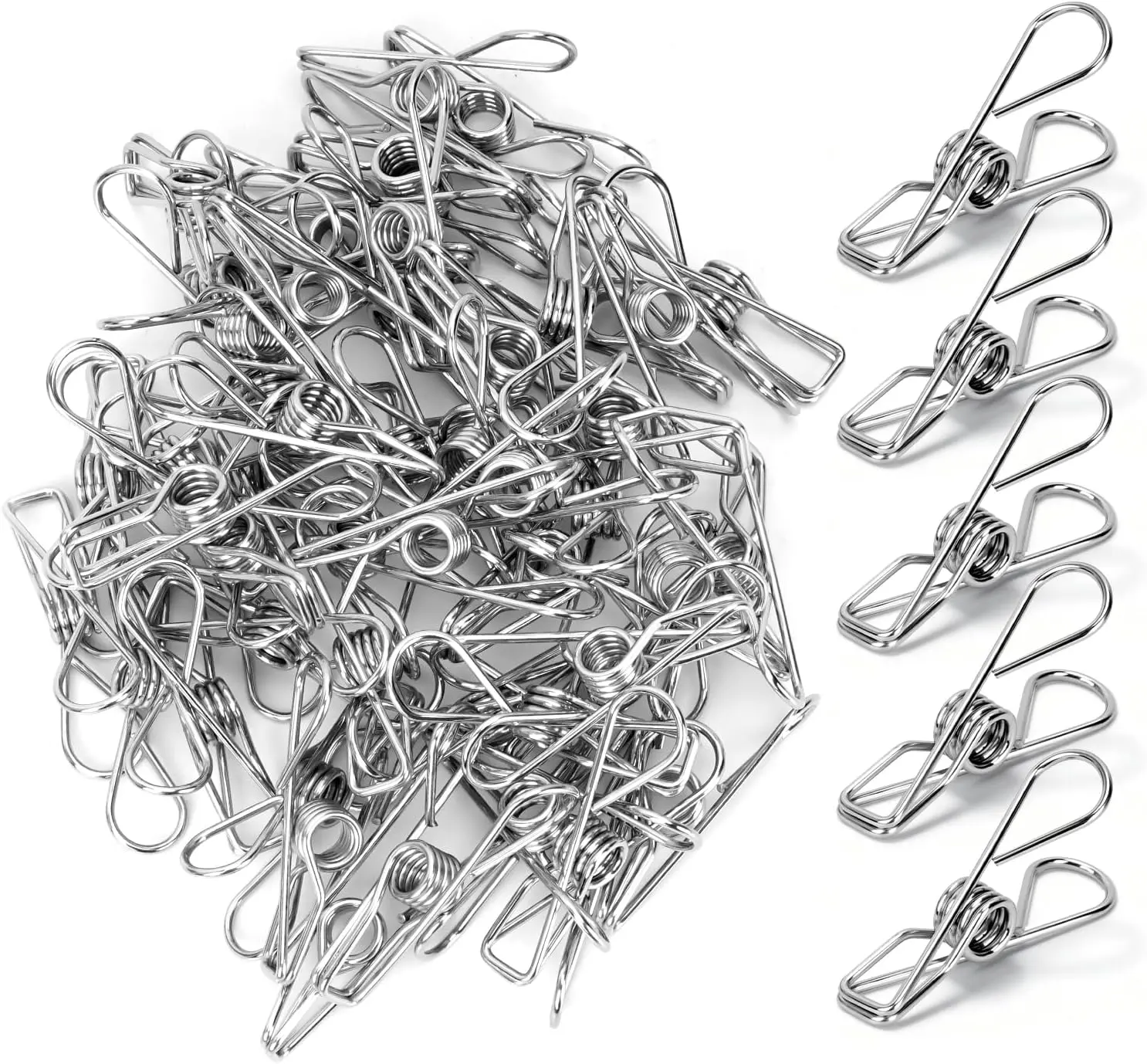 50 Pack 304 Stainless Steel Clips, Heavy Duty Multipurpose Wire Clips for Clothes Laundry, Food Bags, 2 Inch Durable Rustproof Small Metal Clips