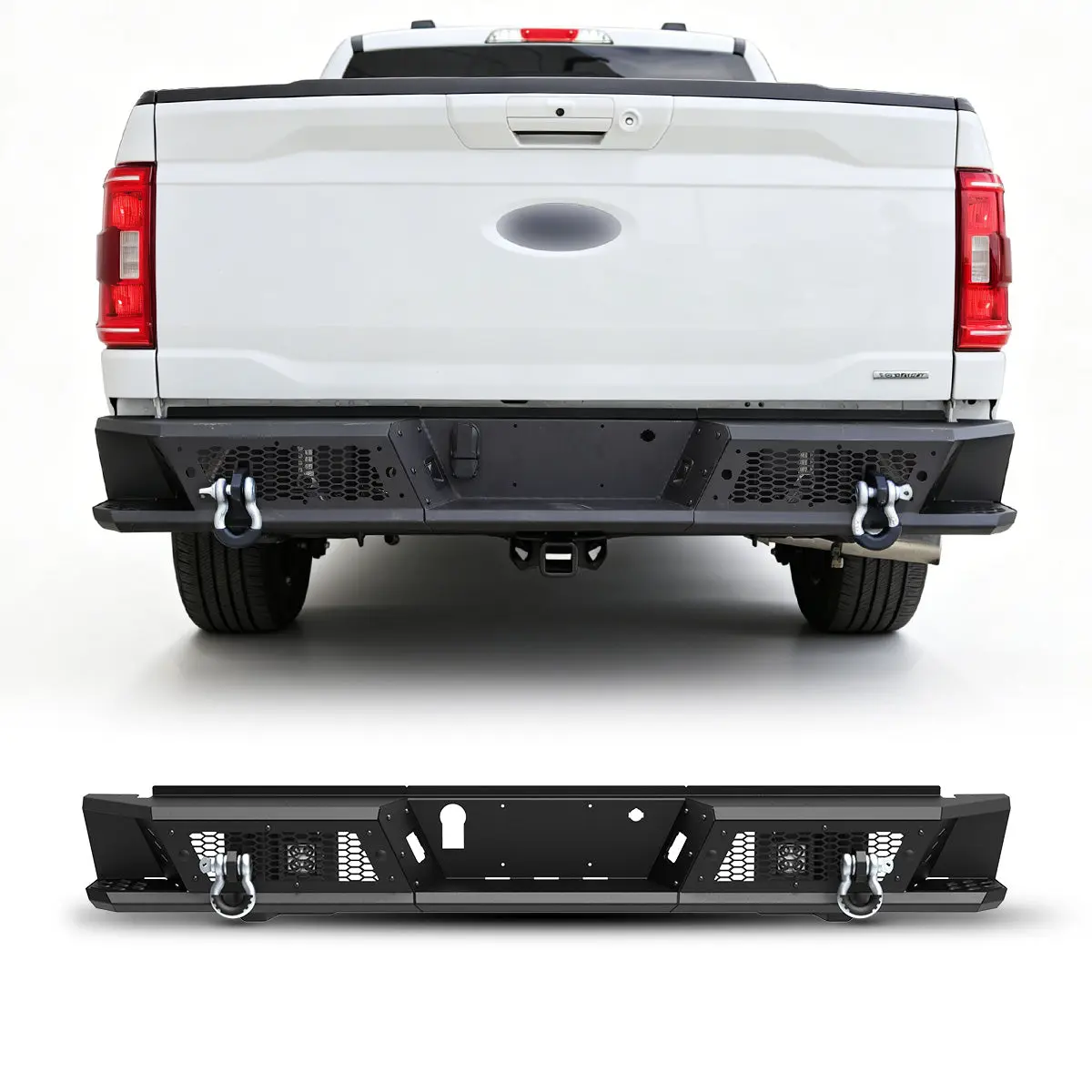 WOLFSTORM Heavy-Duty Steel Rear Bumper with LED Pods, Bolt-On Fit for 2021-2023 Ford F-150 (Excluding Raptor), Off-Road Ready