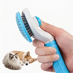 Self-Cleaning Slicker Brush for Cats & Dogs – Pet Grooming Brush for Shedding, Removes Loose Fur, Gentle Massage, Easy Hair Removal, Blue