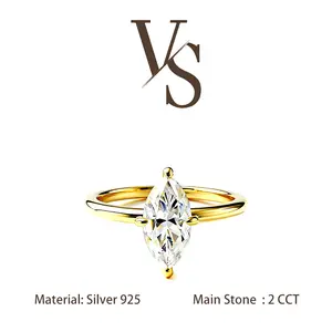 [Venus Jewelry] Synthetic Mossianite 2 CCT Marquise Cut Solitaire Dainty Work Design Solid Silver 925 Ring