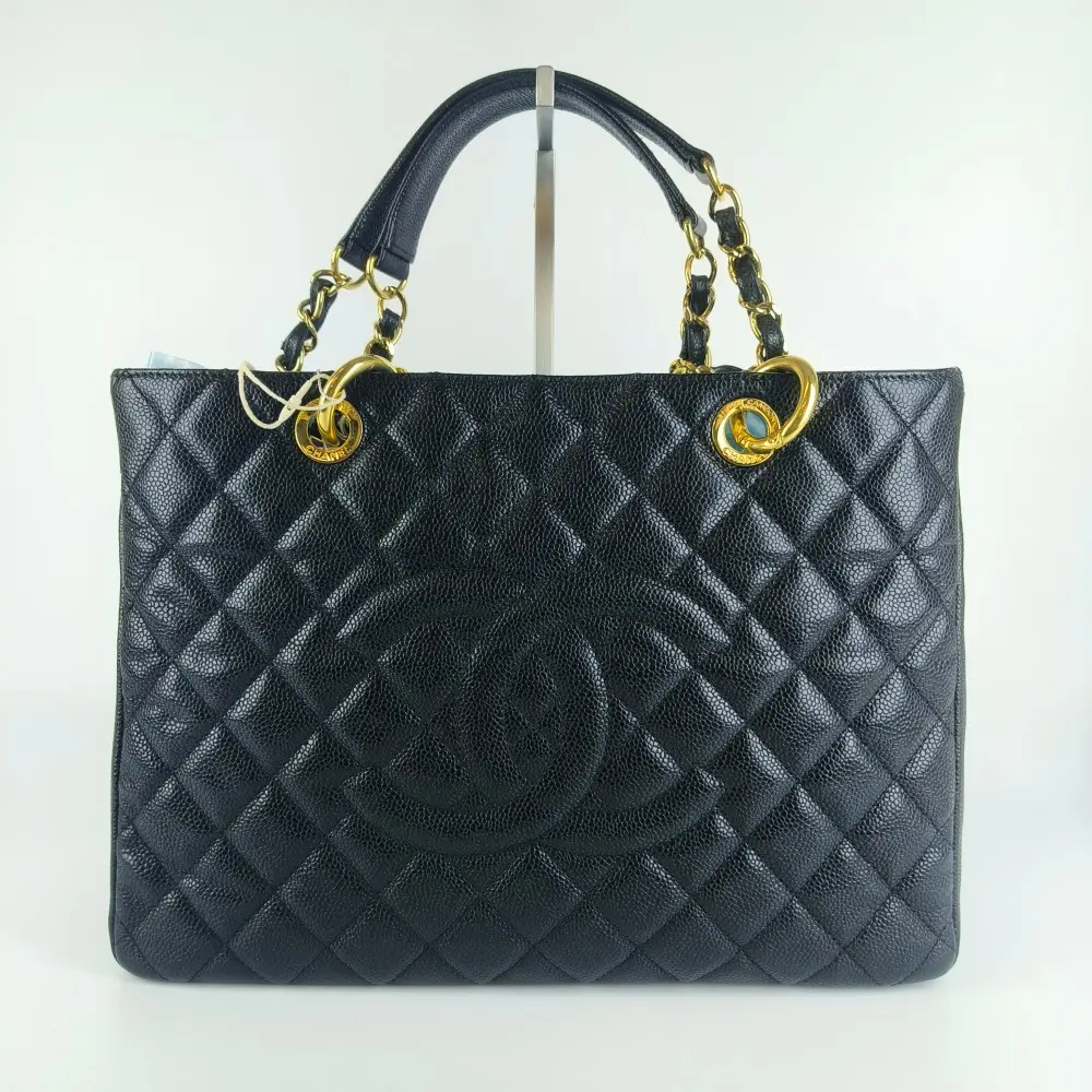 Pre-owned CHANEL GST Grand Shopping Tote, Black Caviar Leather, Gold Hardware【1015】