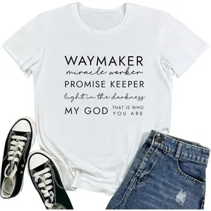 Waymaker Miracle Worker Promise Keeper T-Shirt 100% Cotton Women, Christian Faith Graphic Tee, Religious Inspirational Casual Top