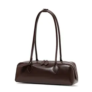 Elegant Burgundy Genuine Leather Barrel Bag – Classic Design with Dual Top Handles