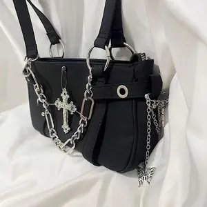Vintage Spice Girls Y2k Women Handbags Punk Trendy Biker Chain Cross Shoulder Bag Ladies Underarm Tote Bag Повседневная Сумка