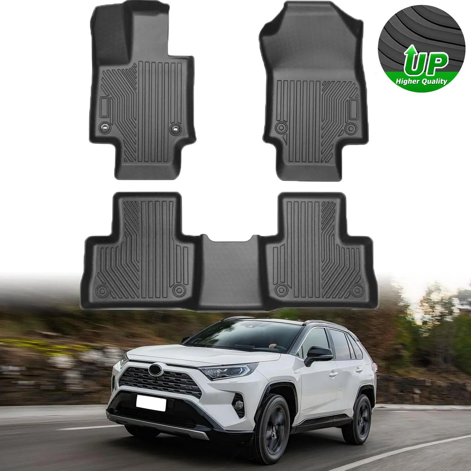 Floor Mats for Toyota RAV4 2019-2025, All Weather Floor Liners Accessories for Gasoline and hybrids, Durable 1st and 2nd Row Set Black