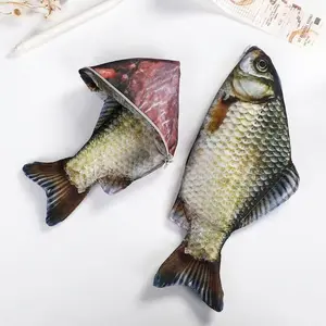 Creative Realistic Crucian Carp Pencil Case, Funny Salted Fish Pencil Bag, Vivid Sea Fish Shape Pencil Holder, Unique Stationery Organizer