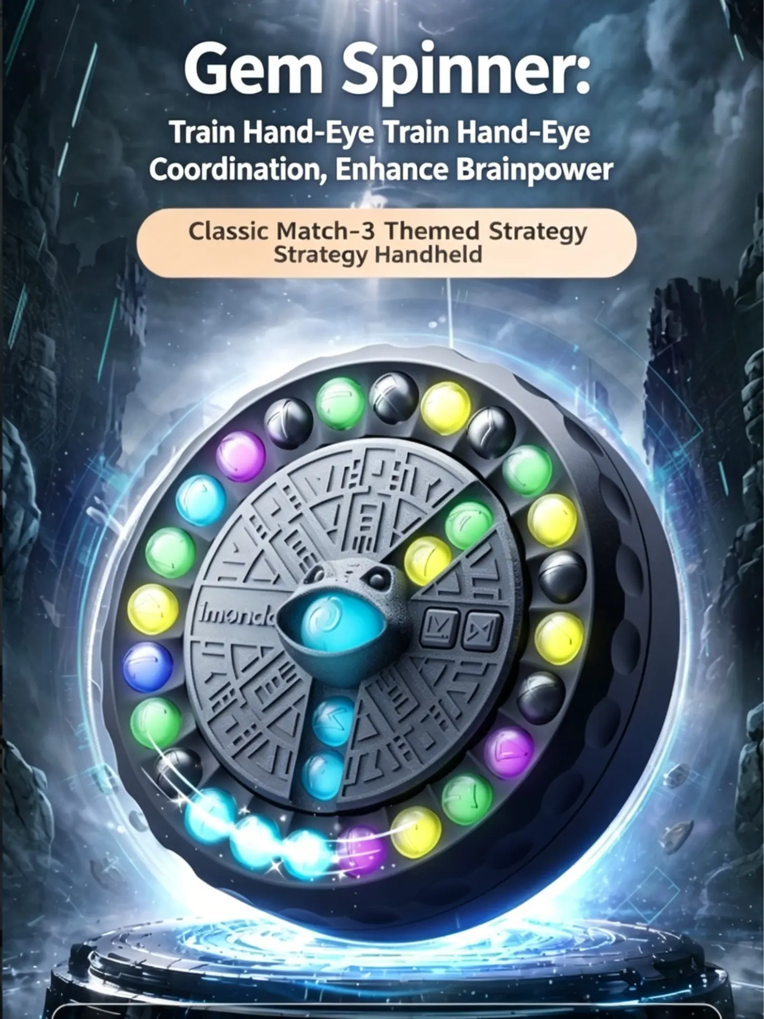 Round Gem Spinner Rotating Bead Puzzle Game - Strategy Handheld Fidget Toy, Portable Pocket-Size Stress Relief, Color Matching Brain Teaser, Educational Coordination Training for Kids