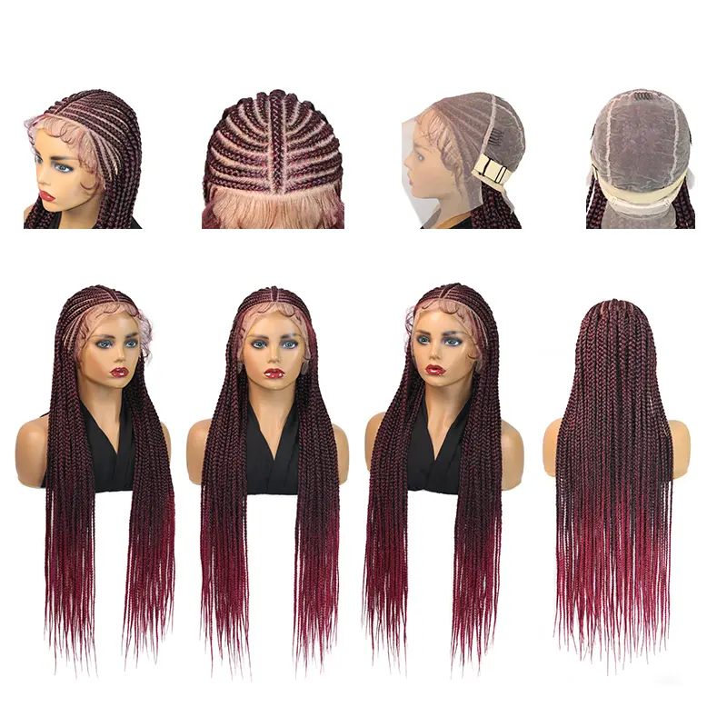 DOSAY 32" Knotless Box Braid Full Lace Wig for Black Women, Synthetic Hair with Middle Part & Baby Hair, Put On & Go Cornrow Braids Protective Hairstyle for Vacation & Daily Wear, Box Braids
