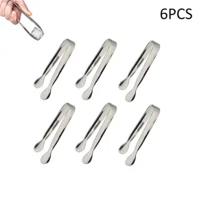 6 Pcs Mini Stainless Steel Tongs, 4.25 Inch Small Serving Tongs, Multifunctional Ice & Sugar Tongs, Silver Kitchen Tools for Appetizers, Tea Parties, Coffee Bars and Desserts