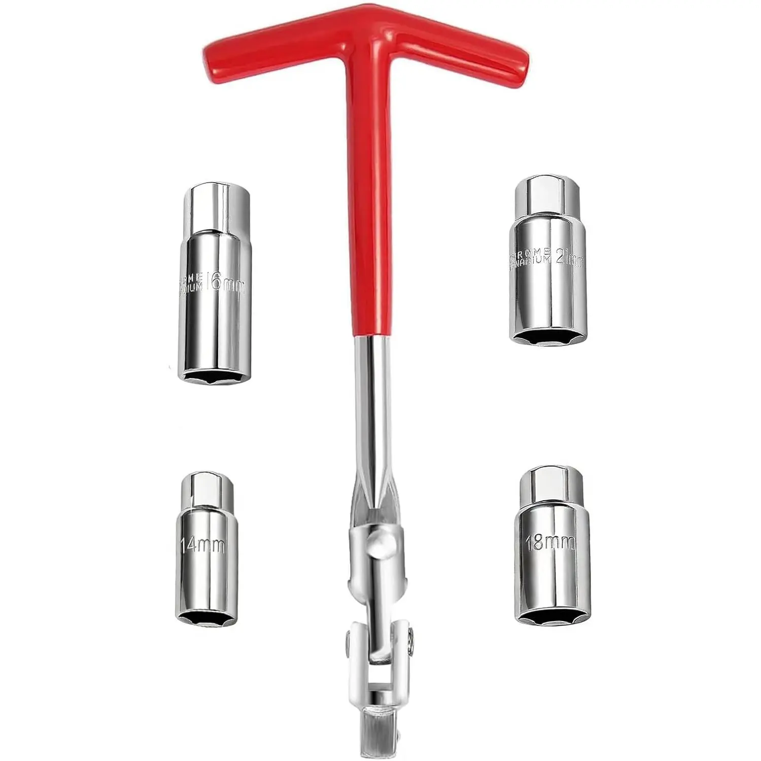 High Quality Carbon Steel T-Handle Spark Plug Socket Wrench Set - 5/8 in (16mm), 13/16 in (21mm), Flexible Head Design, Foldable, Damage Minimizing, Quick Install, Portable Automotive Repair Tool for Cars, Motorcycle Accessories, Lawn Mowers