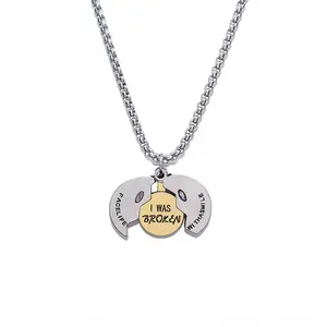 Hip-Hop Necklace Broken Smile Pendant Necklace Sport Hiphop Necklace for Daily Wear Stainless Steel Split Face Smiley Message I Was Broken Streetwear Vibe Unisex Fit