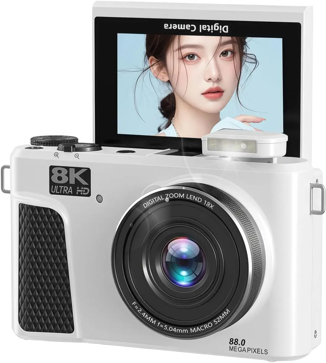 8K Digital Camera, Auto Focus 88MP Cameras for Photography, 18x