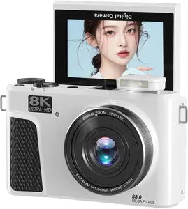 8K Digital Camera, Auto Focus 88MP Cameras for Photography, 18x Zoom WiFi Vlogging Camera, 3 inch Flip Screen, with Webcam Mode, Filter, Multiple Filters LED Fill Light (White) Charging Lens Memory Wireless