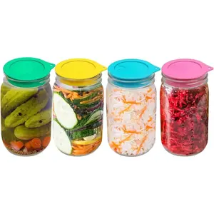 Silicone Fermenting Lids, Waterless Airlock Fermentation Tops Mason Jar Lid Fermenter Caps for Pickles, Kimchi, and Fermented Probiotic Food - 4 Pack, Wide Mouth (Jars Not Included)