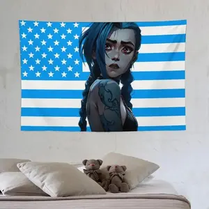 Light Linen-Cotton Decorating Cloth, Jinx Wall Tapestry Poster for College Dorm & Bedroom Decoration, Ideal Gift for Home, American Flag Tapestry, Movie Artist Wall Decor, Aesthetic Dorm Room Banner Gift for Fans