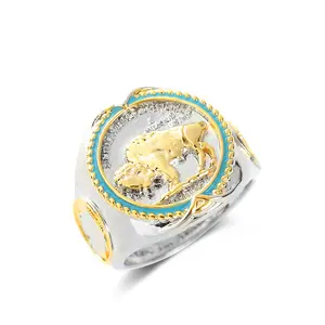 Commemorating Buffalo Buffalo Nickel, Western Cowboy, Viking Pirate, Two tone Ring, Male Commemorative Ring Vintage Rings Jewelry