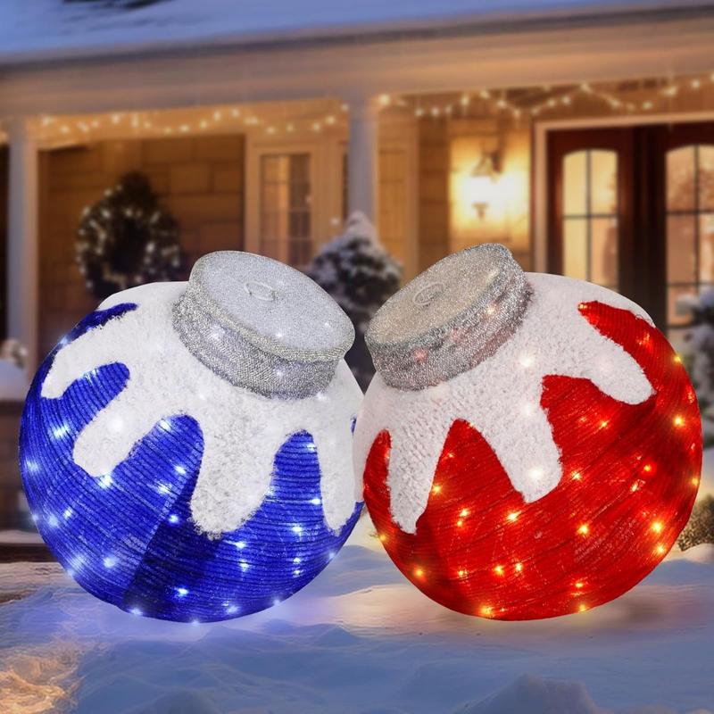 2-Pack Lighted Outdoor Christmas Ball | 8 Modes 80LED + Collapsible (RedGreen)