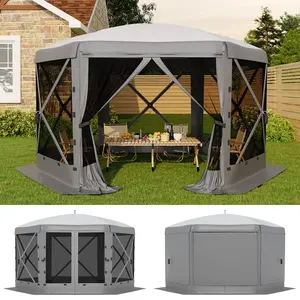 11FT Pop Up Canopy Tent with Mesh Screens，Hexagon Shelter, 6 Side Walls, 210D Polyester, 9.5mm Steel Frame, 230cm / 90.6 in Height，Outdoor Camping Gazebo for Beach, Garden, Party, Events
