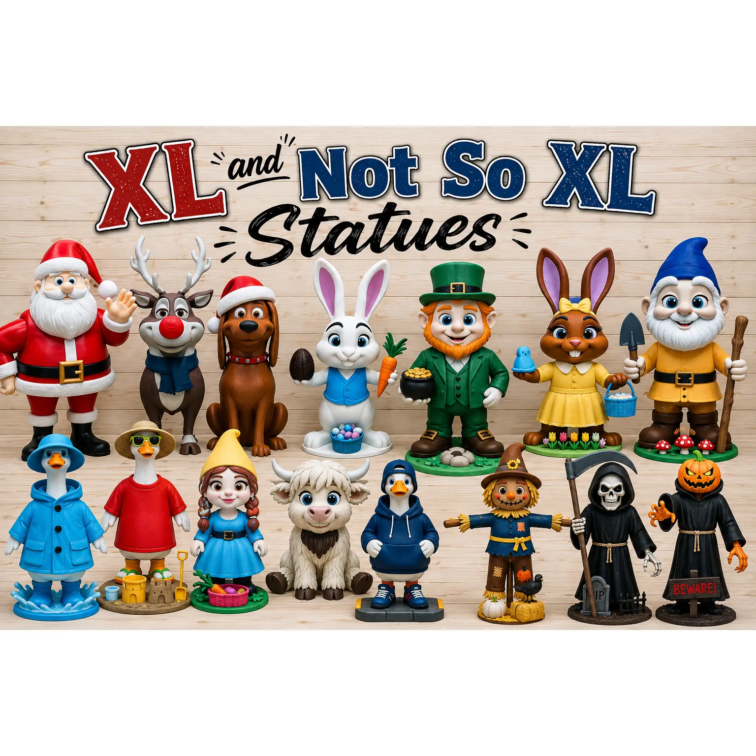 HUGE and SMALL Animal, Holiday and Item Themed Statues
