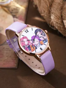 Anime Style Women's Creative Watch, Cartoon Character Print Dial with Leather Strap, Fashion Analog Quartz Watch, Casual Wear