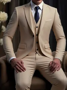 Men's 3pcs Slim-Fit Suit Set - Large Size Wedding, Business & Formal Modern Style Long Sleeve Attire with Vest, Pants & Tie - Solid Color Suit for - Wear (Hand Wash/Dry) - Professional & Wedding Uniforms 3pcs