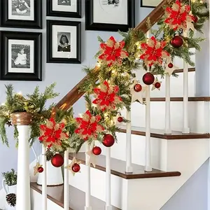 10pcs Christmas Artificial Flowers with Stems, Gold Powder Coated High-End Realistic Decor, Easy to Hang Indoor Outdoor Tree Wreath