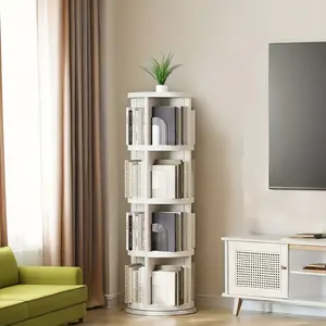 5-Tier Rotate Bookshelf – Movable, Stackable Plastic Storage Rack, Suitable for Bedroom, Living Room or Office – White, Space-Saving Design, with Ladder-Shaped Shelves, Perfect for Organizing Books and Accessories, Office Bookshelf | Minimalist Bookshelf