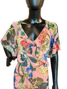 Coral & Floral Print Chiffon Flutter Mid-Length Dress - Gibson & Latimer