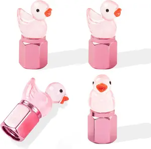 4 Pack Duck Tire Stem Caps, Glow in The Dark Tire Valve Caps, Cool Funny Tire Air Valve Cap, Universal Replacement Tire Cap Covers for Cars Bikes Motorcycles Trucks (Pink)