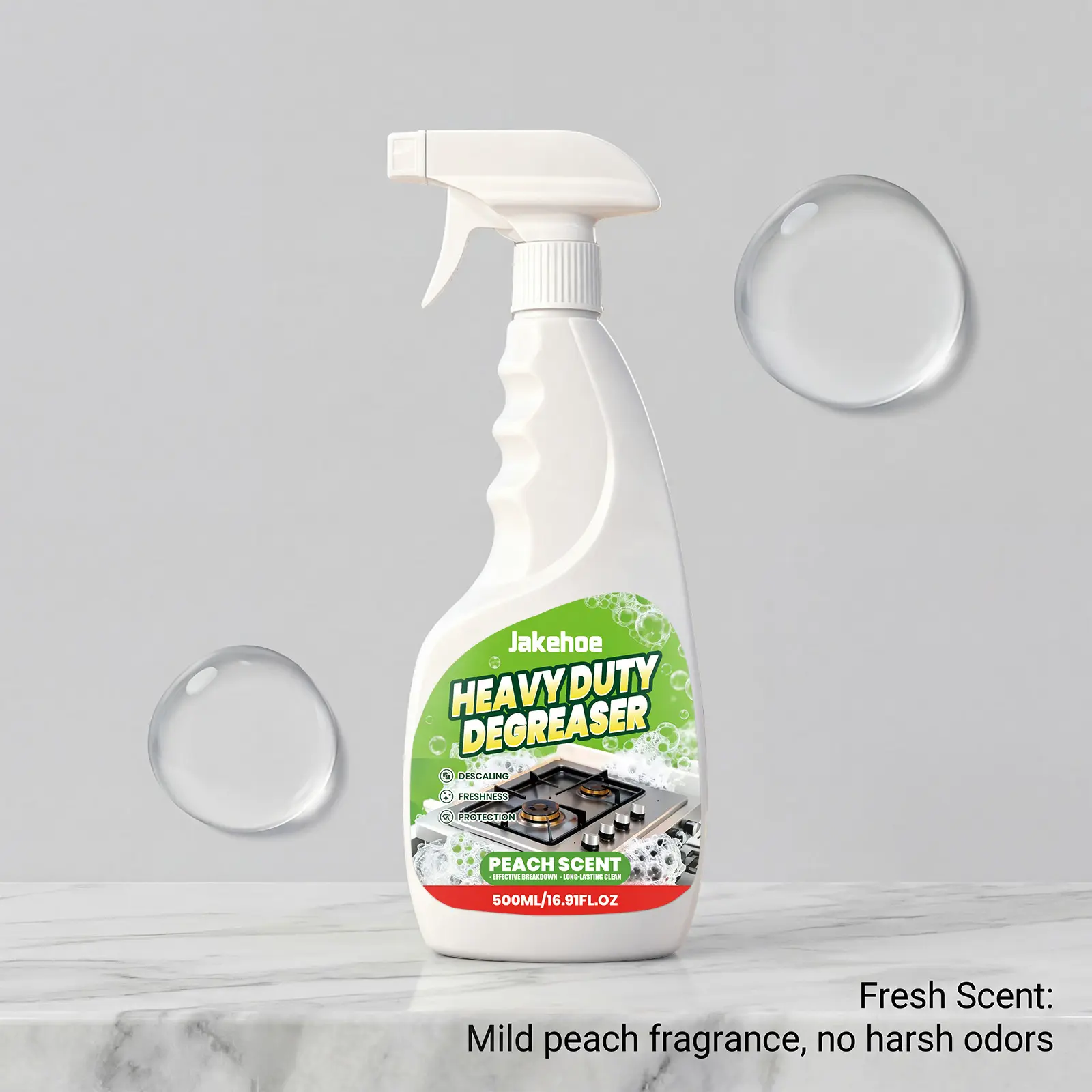 JAKEHOE Heavy Duty Kitchen Degreaser Spray – Powerful Kitchen Grease Cleaner for Stovetops, Range Hoods, Ovens & Countertops, Removes Tough Grease and Oil Stains