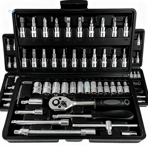 46 Pcs 1/4” Drive Socket Ratchet Wrench Set with Storage Case, Includes Metric Bit Socket Set and Extension Bar for Auto Repair and Home Maintenance，Hardware Toolbox Compatible with Auto Repairing, Gifts for Husband & Men