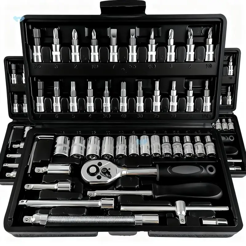 46 Pcs 1/4” Drive Socket Ratchet Wrench Set with Storage Case, Includes Metric Bit Socket Set and Extension Bar for Auto Repair and Home Maintenance，Hardware Toolbox Compatible with Auto Repairing, Gifts for Husband & Men