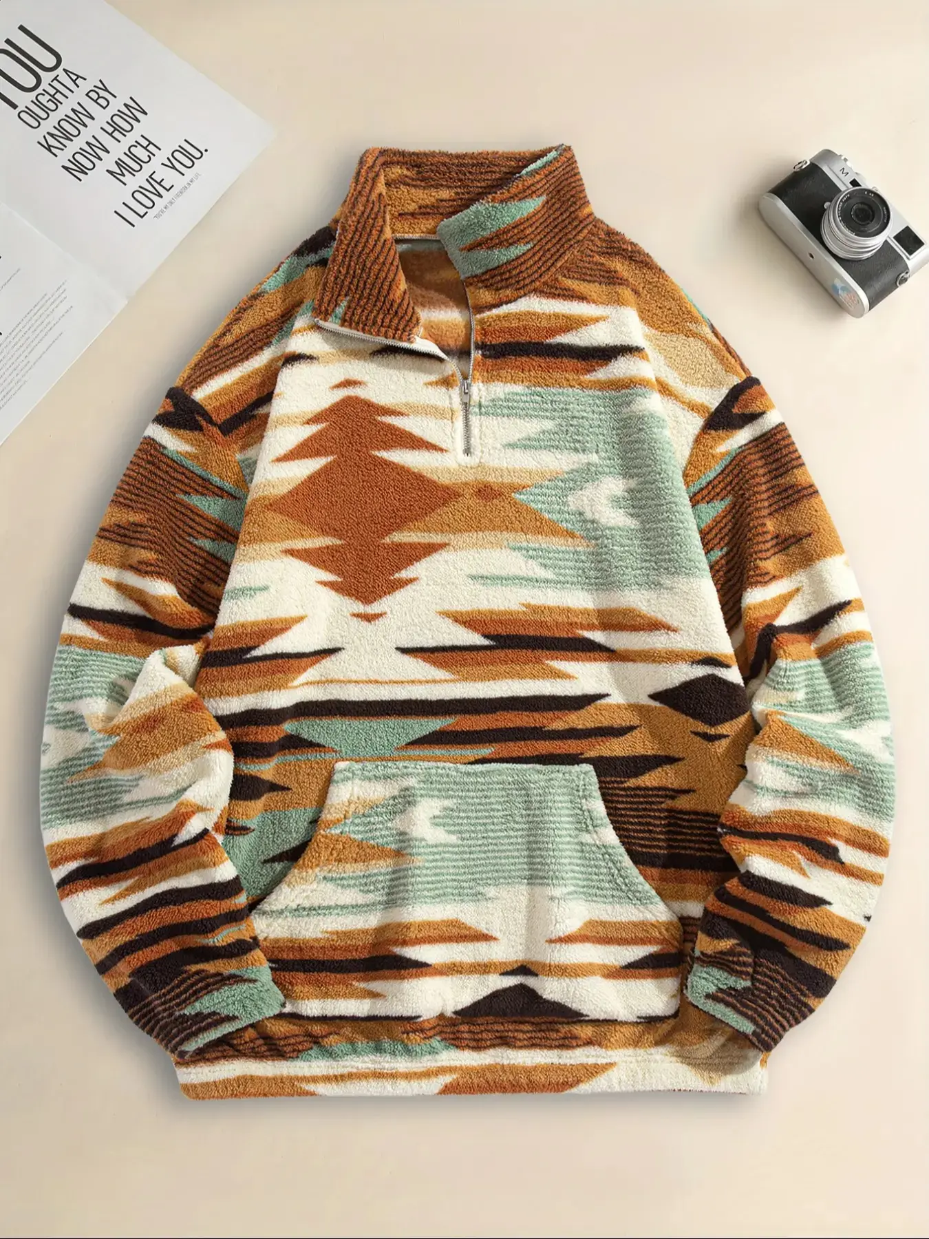 2026 Men's Fleece Half-Zip Sweatshirt Cultural Ethnic Long Sleeve Warm Fall Winter Casual Cozy Top Outfits