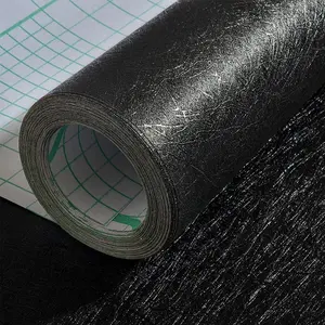 Self-adhesive Black Vinyl Wallpaper, Silk Embossed Textured Wallpaper, Decorative Wallpaper, Waterproof Peel & Stick Wall Trim for Kitchen Cabinets, Countertops, Furniture, Shelves