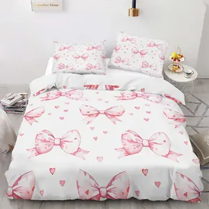 3pc Pink Bow bedding set, including 1 duvet cover and 2 pillowcases, is a perfect gift for friends. It is suitable for single beds and double beds, with multiple sizes available. It is ideal for bedrooms, dormitories, guest rooms and hotel apartments