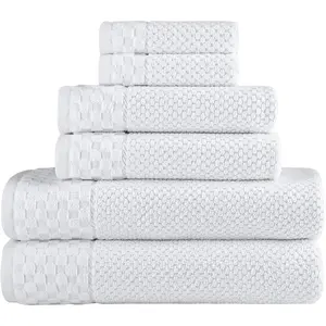 Luxury 6-Piece Classic Turkish Towel Set - 100% Turkish Cotton, Quick-Drying, Highly Absorbent & Comfortable, Includes 2 Bath Towels, 2 Hand Towels & 2 Washcloths in White Red Label Apparel & Things