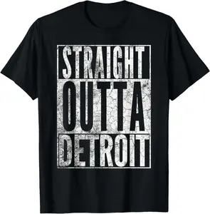 100%cotton STRAIGHT OUTTA DETROIT Michigan Vintage Gift T-Shirt