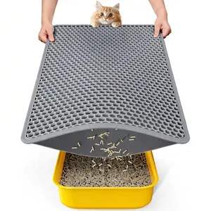 Cat Litter Mat, Trapping Litter Mat for Cats, Waterproof Non-Slip Pet Mat, Gray Medium S