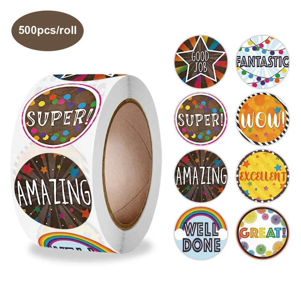 500pcs/roll Cheer Encouragement Label Sticker, Round Gift Wrapping Decor Label, Envelope Sealing Sticker, Teacher Teaching Encouragement Sticker, Circle Sticker Label, Round Labels