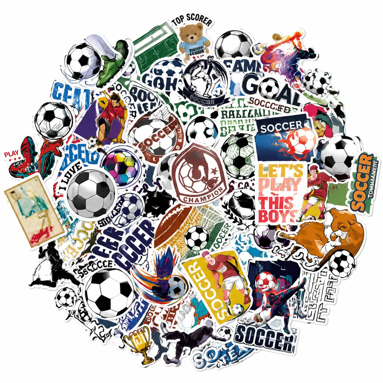 50PCS Soccer Stickers for Boys Girls Kids Teens, Vinyl Waterproof Soccer Stickers for Water Bottles, Laptops, Goodie Bag Stuffers, 2026 Soccer Party Favors