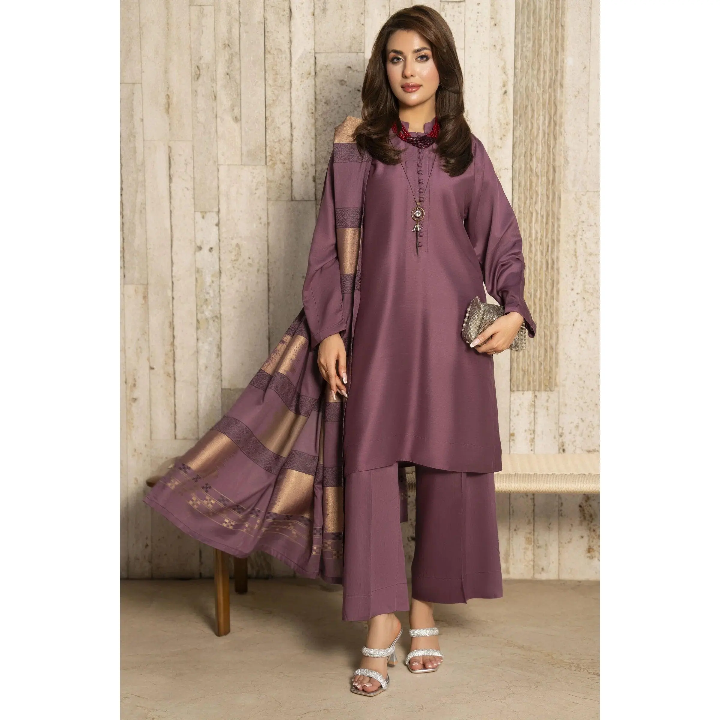 Aleezay 3pc Mauve Purple Viscose Suit with Jacquard Dupatta – JAL3