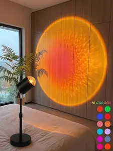 Dual-head RGB Sunset Wave Projection Table Lamp, 360° rotation, 3D ripple effect, dimmable ambient light, suitable for bedroom, living room, and parties. Black-White.