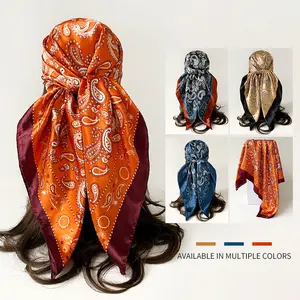 FEITAI Women's Vintage Printed Satin Head Scarf, Square Silk Wrap for Neck