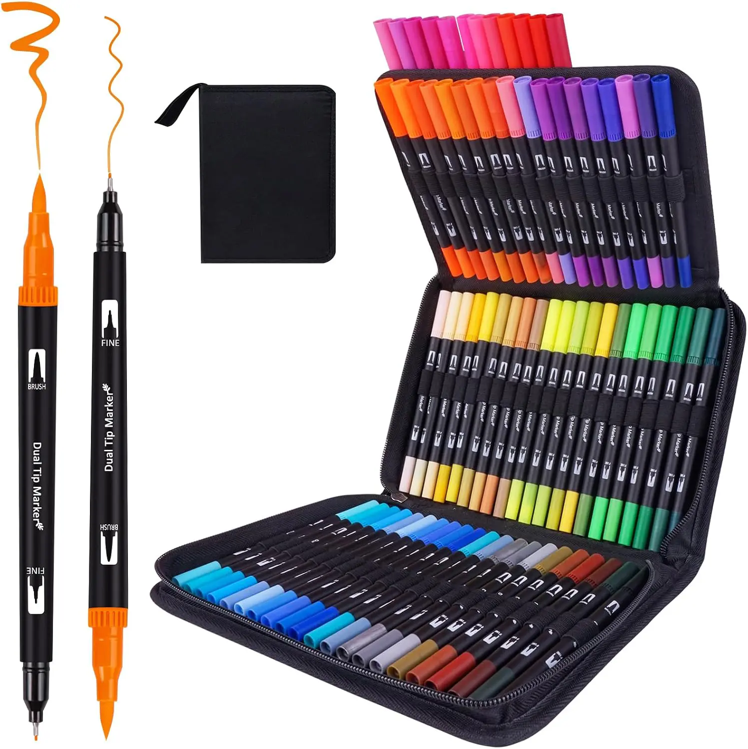 48 Colors Markers, Dual Tip with Fine Tip and Brush Tip Pens for Adult Coloring Book, Dual Brush Coloring Markers, Art Supplies Marker s Kit for Calligraphy, Drawing, DIY Crafts