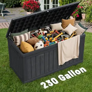 Cirui 230 Gallon Outdoor Storage Box with Lockable Lid, Extra Large Waterproof Patio Resin Deck Box with 1000lbs Surface Loading Capacity Home Storage Box for Patio, Cushions, Tools, #fathersdaygifts ,Black