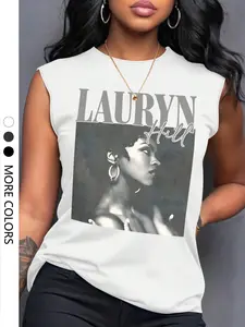 K-Pop Demon Hunter Summer Casual Loose-Fitting Tank Top for Women, Stylish Portrait and Letter Print, Soft Comfortable Home Essential