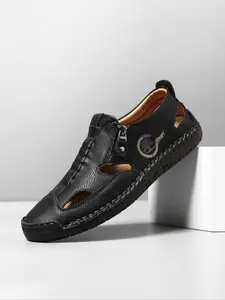 Men's Casual Zipper Design Round Toe Sandals, Fashionable Breathable Comfortable Sandals for Summer, Lightweight Breathable Shoes for Daily Wear, Boy