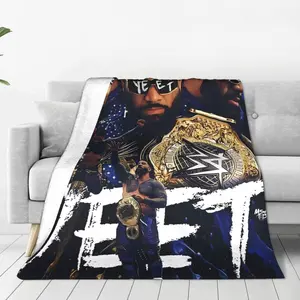 Jey Uso "YEET" WWE Champion Collage Flannel Blanket - Cozy Throw for WWE Fans & YEET Stans - Iconic Design, Soft No-Shed Flannel, Fade-Resistant Print