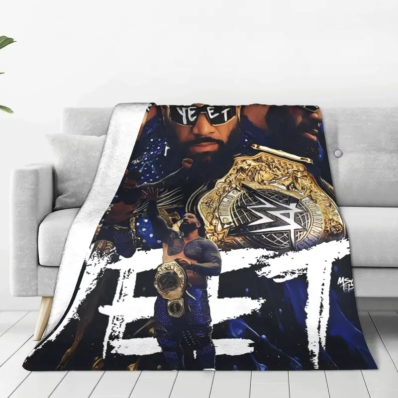 Jey Uso "YEET" WWE Champion Collage Flannel Blanket - Buttersoft Fabric Soft Character Art Throw for WWE Fans - Iconic Design, No-Shed Flannel, Fade-Resistant Print, Buttersoft Blankets, Character Art Blankets